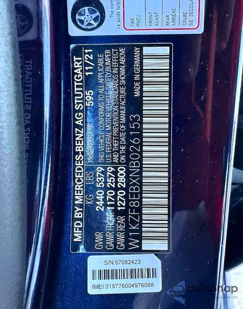 2022 Mercedes-Benz E 350 4Matic из США, поврежденный, VIN W1KZF8EBXNB026153